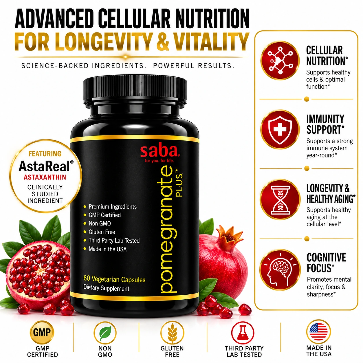 Advanced Cellular Nutrition for Longevity and Vitality &mdash; Saba Pomegranate Plus
